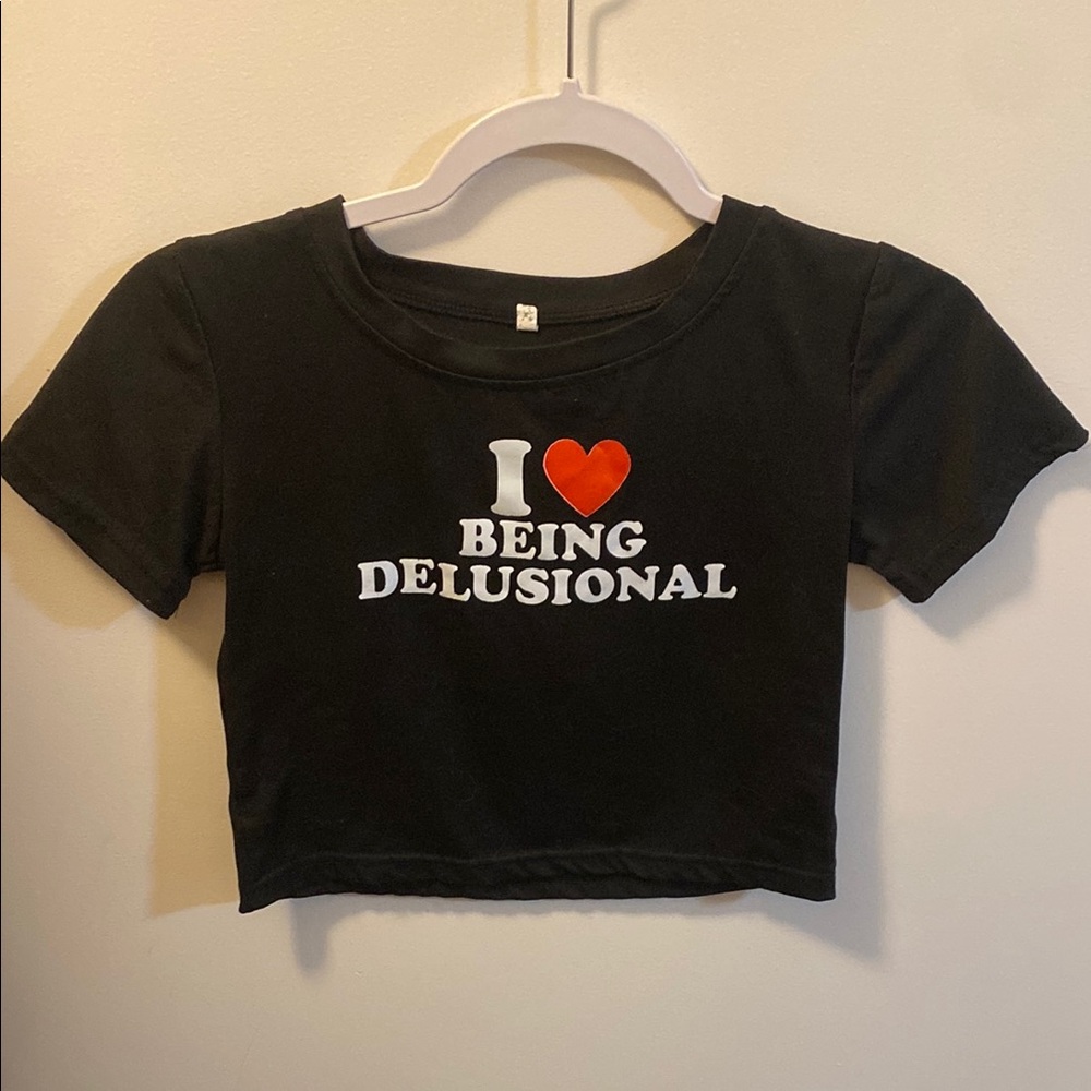 Y2K I Heart Being Delusional Black Crop Top